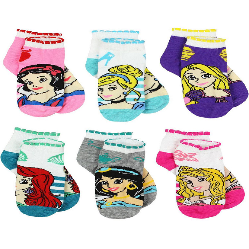 Disney Princess Girls 6 pack Quarter Style Socks Set (Small (4-6), Princess Stripes Quarter) Image