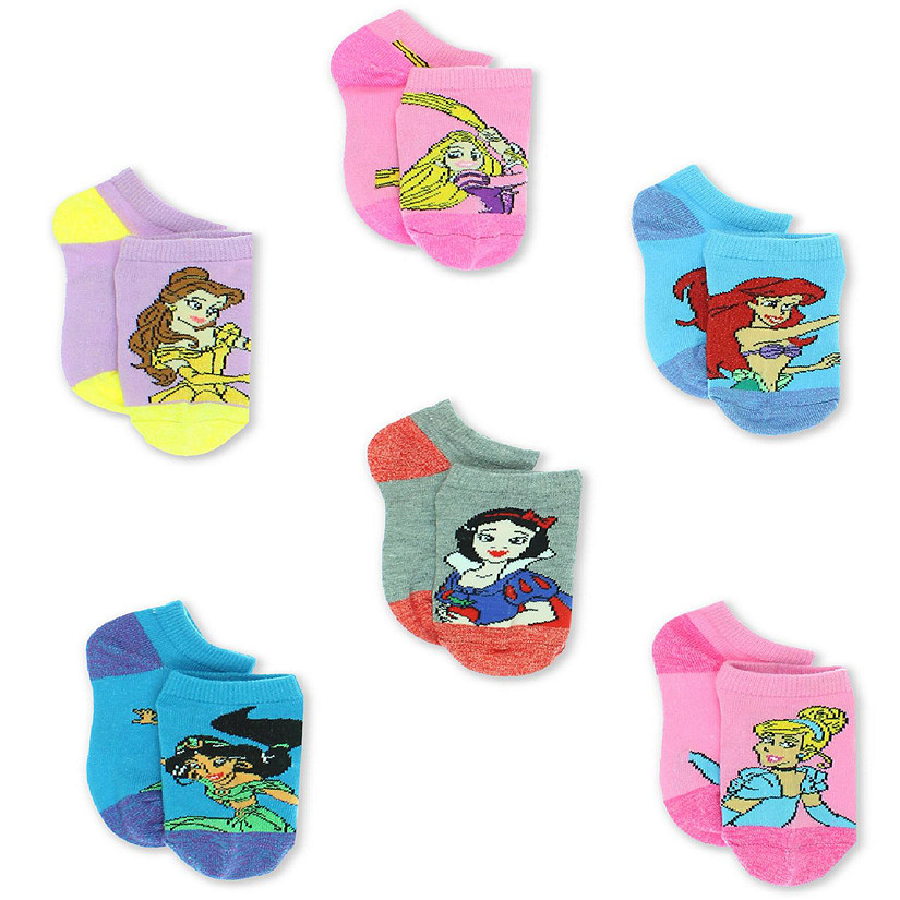 Disney Princess Girls Toddler 6 Pack No Show Socks Set (Small (4-6