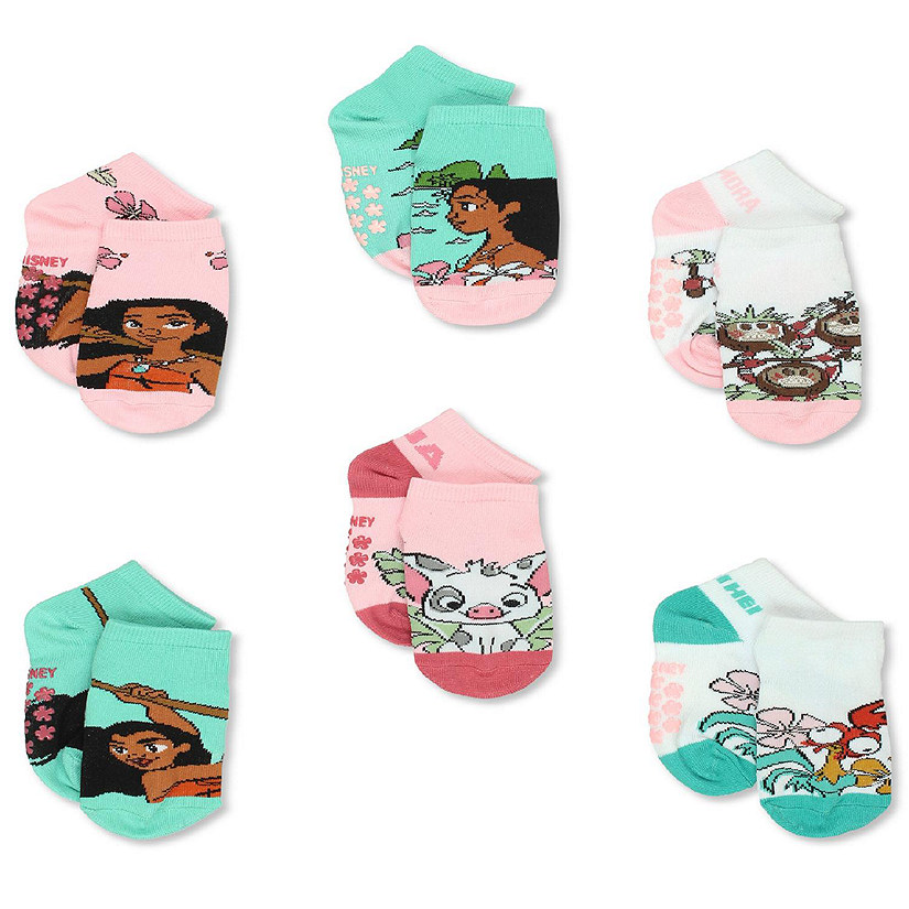 Disney Princess Moana Toddler Girls 6 Pack Quarter Style Socks with Grippers (Small (4-6), Blush) Image