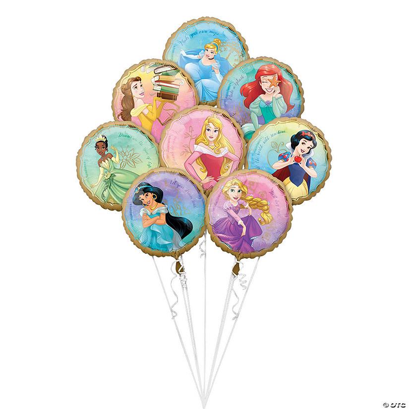 Disney Princess Multicolor Round 17" Mylar Balloon Bouquet - 8 Pc. Image