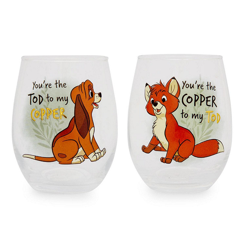 Disney The Fox and the Hound 20-Ounce Teardrop Stemless Wine Glass  Set of 2 Image