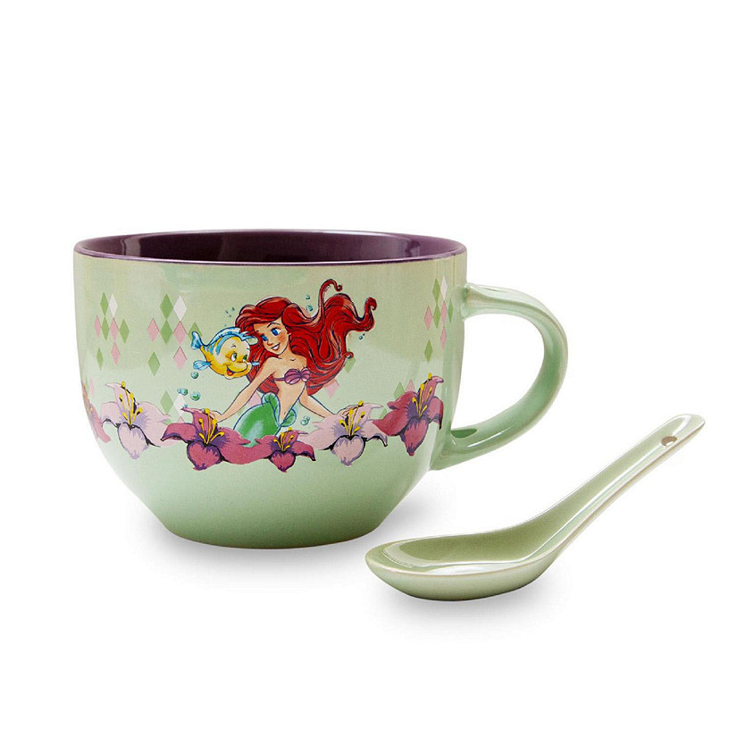 Disney The Little Mermaid Ariel Ceramic Soup Mug With Spoon  Holds 24 Ounces Image