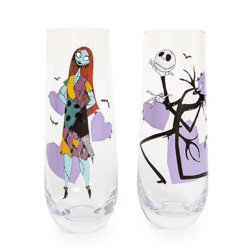 Disney The Nightmare Before Christmas Jack and Sally Fluted Glassware  Set of 2 Image