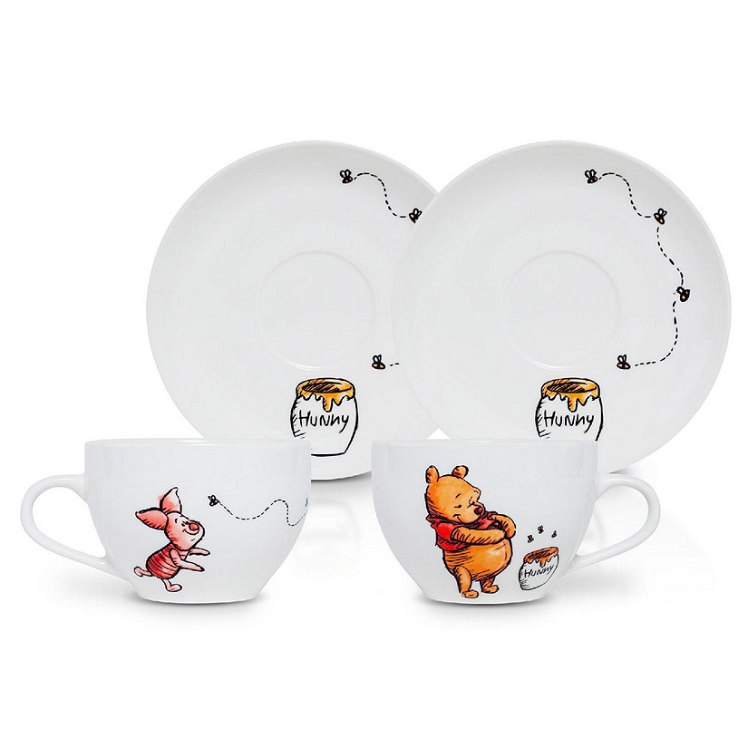Disney Winnie the Pooh Bone China 4-Piece Teacup and Saucer Set Image