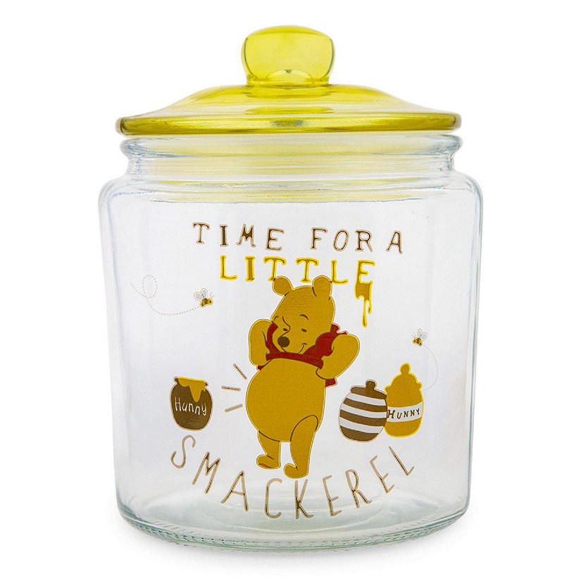 Disney Winnie the Pooh Glass Snack Jar Container With Lid  6 Inches Tall Image