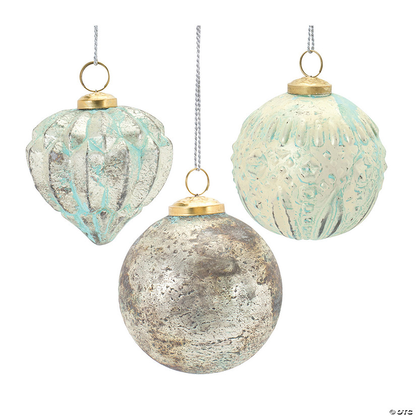 Distressed Blue Ornament (Set Of 6) 4.5"H, 5"H, 5"H Glass Image