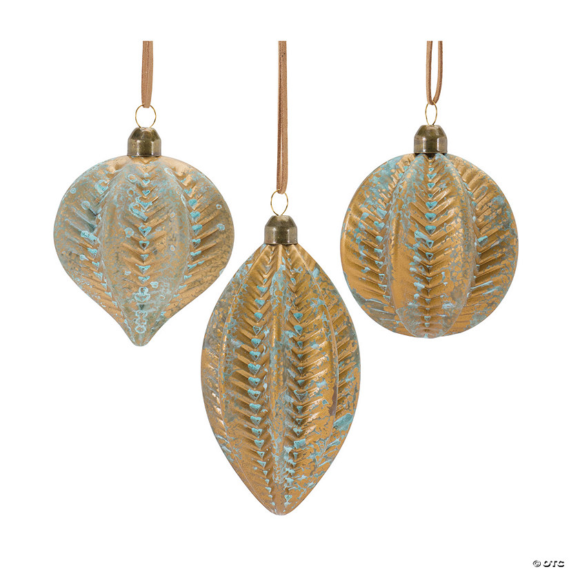 Distressed Blue Ribbed Glass Ornament (Set Of 12) 4"H, 4"H, 5.5"H Image