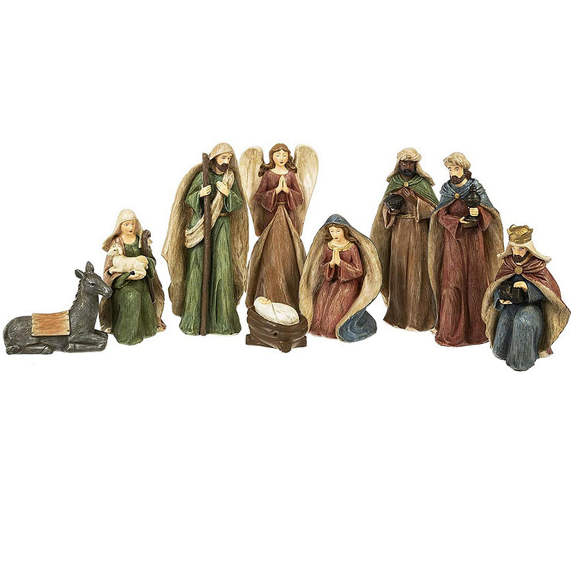 Distressed Brown Christmas Nativity 9 Piece Set New Image