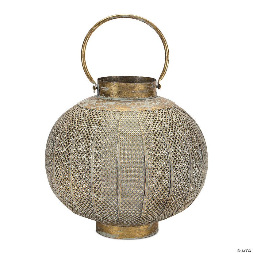 Distressed Copper Punched Metal Lantern 11.5"H Image