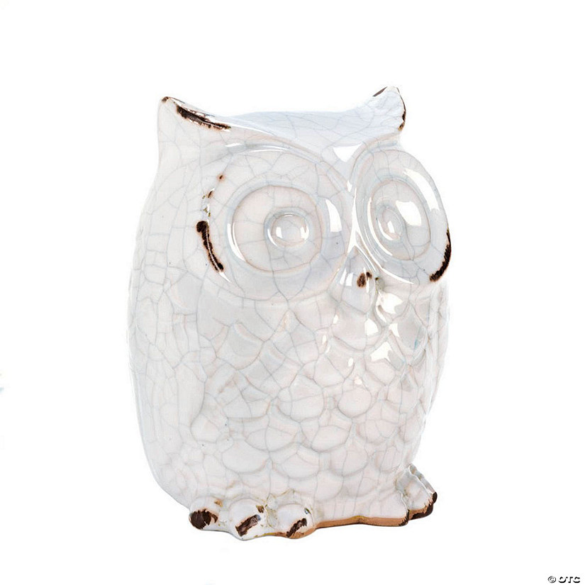 Distressed White Owl Figurine 4.62X4.75X6.5" Image