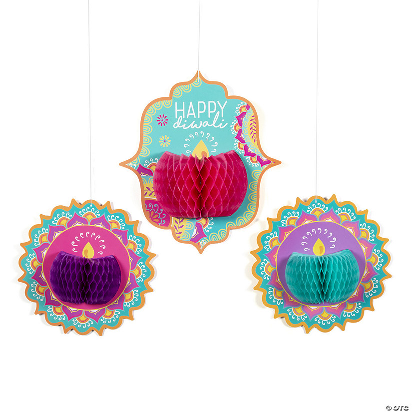 Diwali Hanging Honeycomb Decorations - 3 Pc. Image