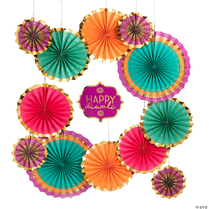 Diwali Hanging Paper Fan Decorations - 13 Pc. Image