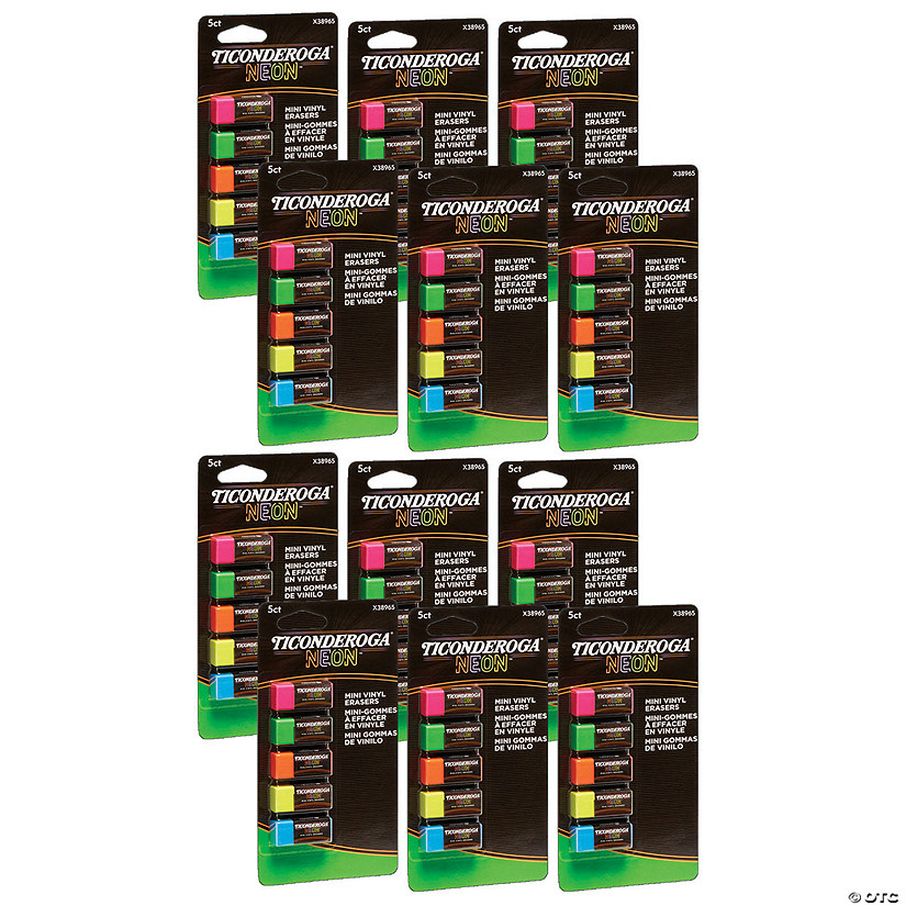 Dixon Ticonderoga Mini Vinyl Erasers, Neon Assorted, 5 Per Pack, 12
