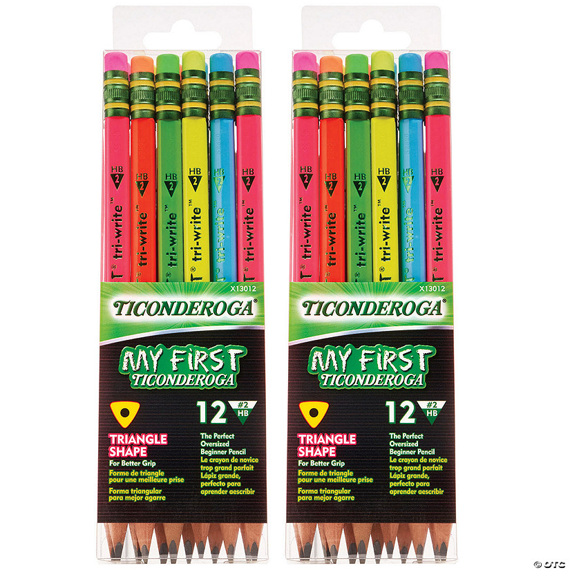 Dixon Ticonderoga My First&#174; Tri-Write&#8482; Wood-Cased Pencils, Neon Assorted, 12 Per Pack, 2 Packs Image