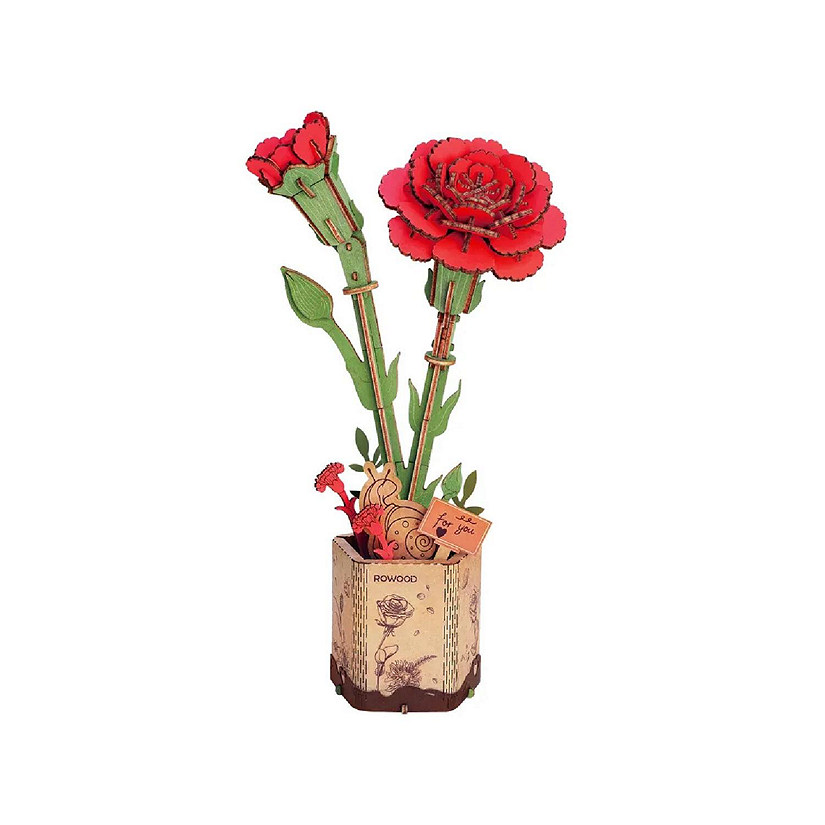 DIY 3D Wood Puzzle Red Carnation 124pcs Image