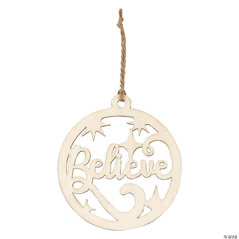 DIY Unfinished Wood Believe Ornaments - 12 Pc. Image