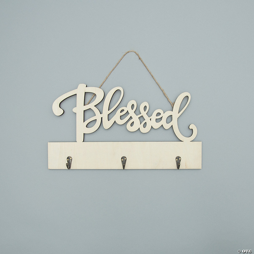 DIY Unfinished Wood Blessed Key Holder Sign Image