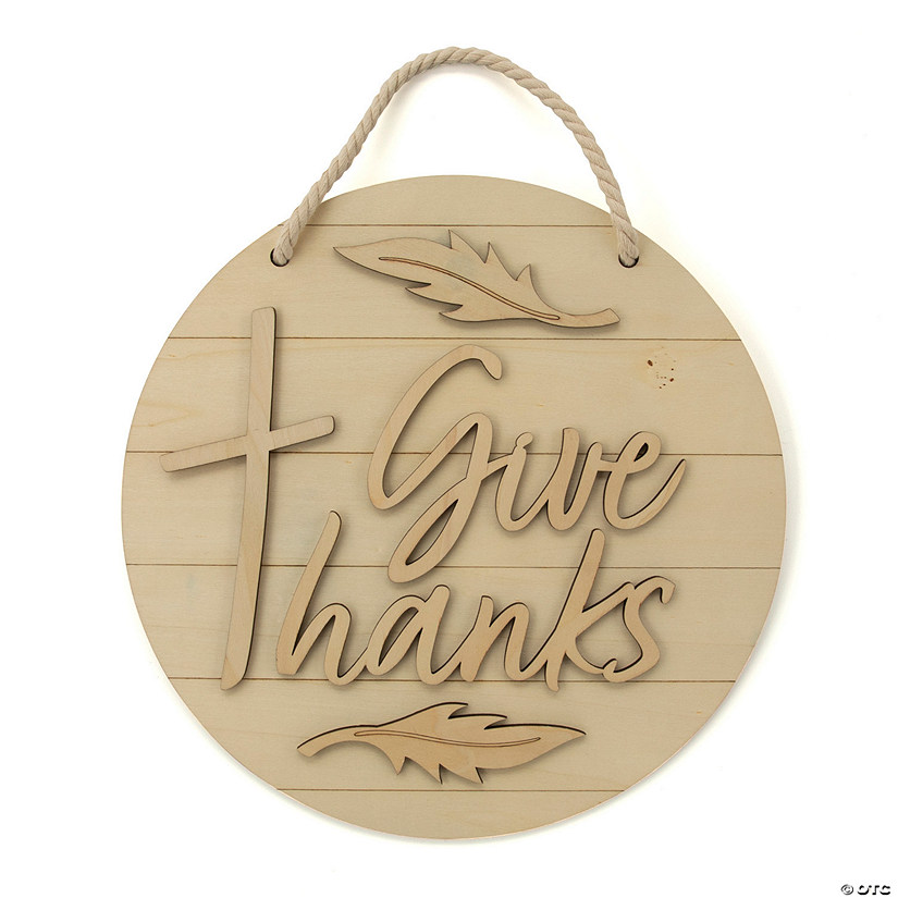 DIY Unfinished Wood Religious Give Thanks Door Sign Image