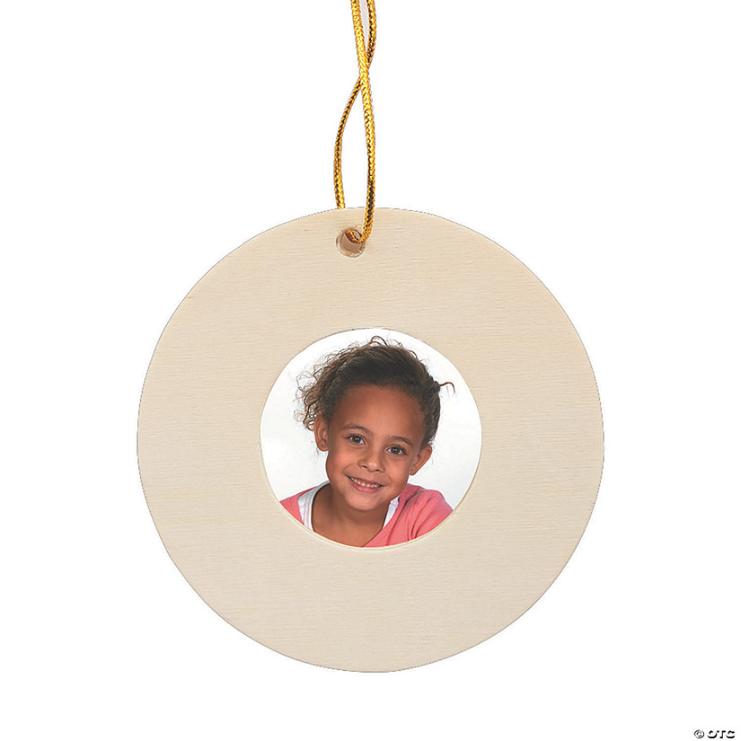 DIY Unfinished Wood Round Picture Frame Ornaments - 12 Pc. Image