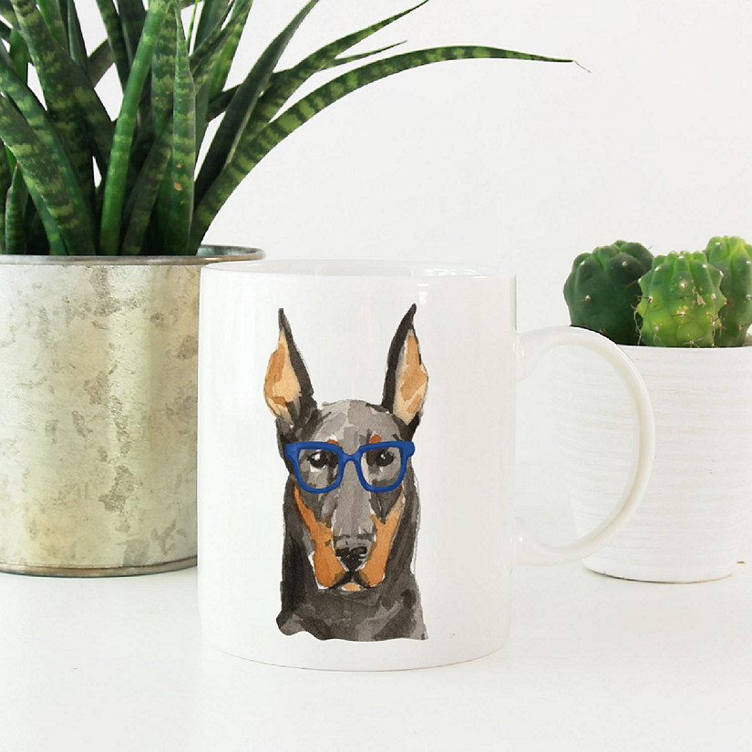 Doberman Blue Glasses Ceramic Mug Image