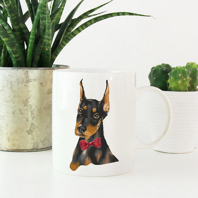 Doberman Red Bow Ceramic Mug Image