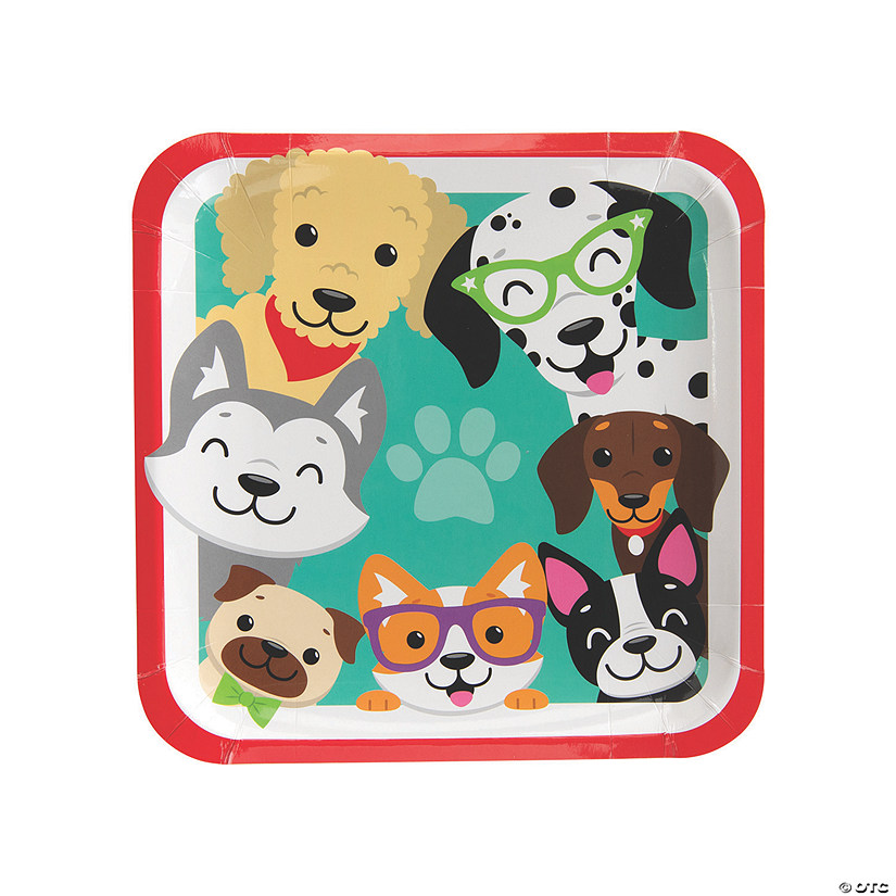 Dog Party Paw Print Square Dinner Paper Plates - 8 Ct. Image
