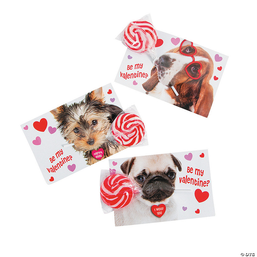 Dog Valentine Exchange Cards with Lollipops