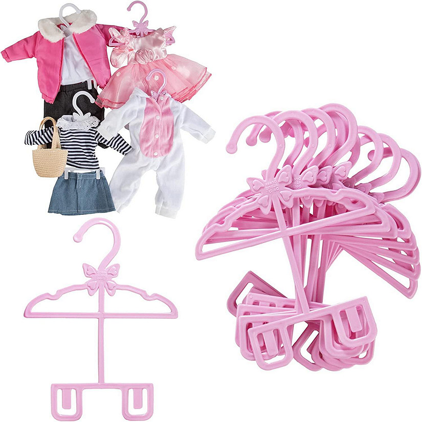 Doll Full-Outfit Clothes Hangers for 18" Dolls - 12pk - Unique Design Holds Your Top and Bottom at Once Including Dresses, Pants, Shirts, Skirts, and Accessorie Image