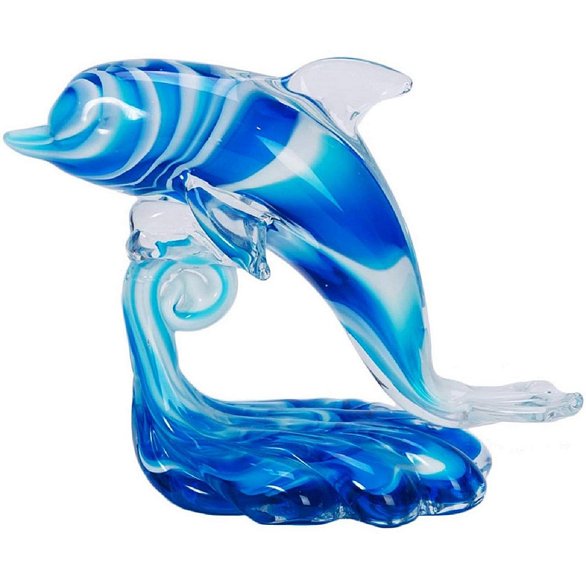 Dolphin on Wave Glass Art Figurine 5.5 inch Image
