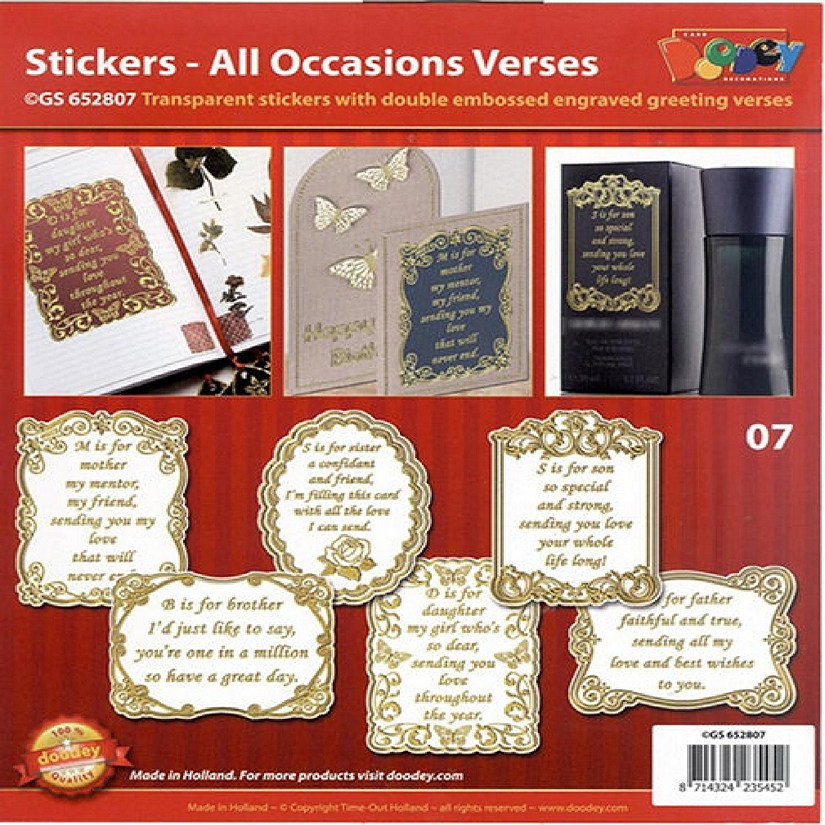 Doodey All Ocassions  Stickers Assorted GoldSilver  Transparent Gold Image