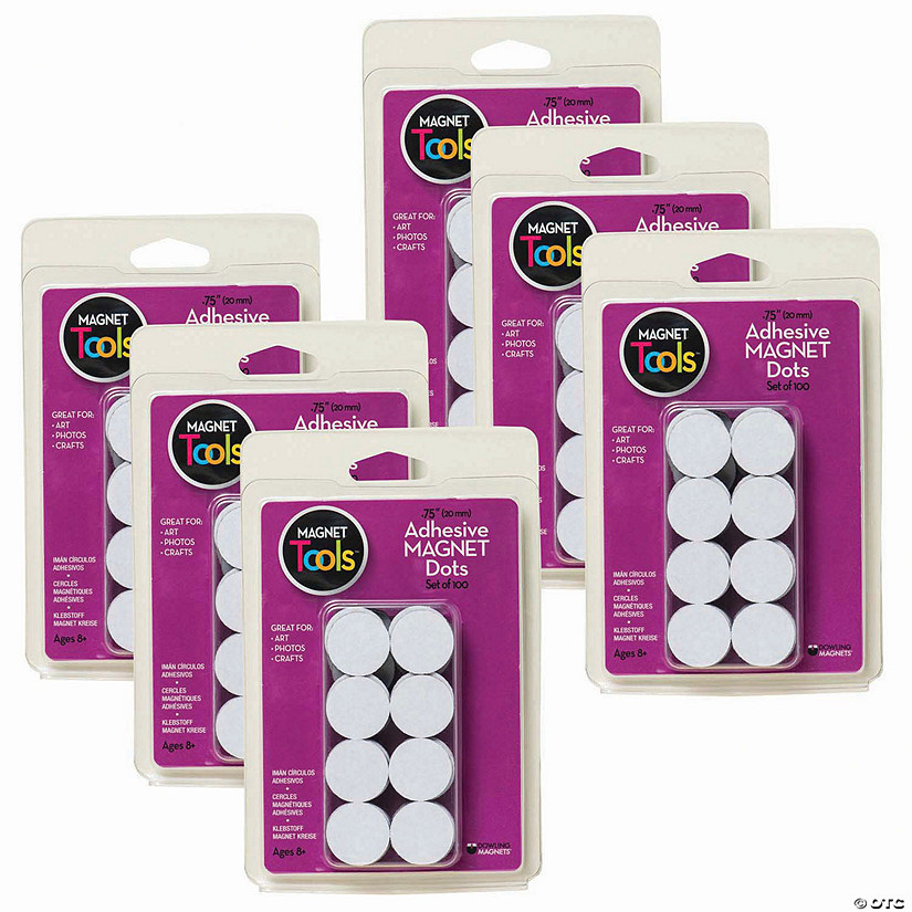 Dowling Magnets Adhesive Magnet Dots, 3/4", 100 Per Pack, 6 Packs Image