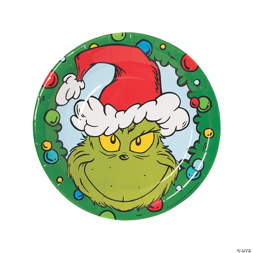 Dr. Seuss&#8482; The Grinch Christmas Wreath Paper Dinner Plates - 8 Ct. Image