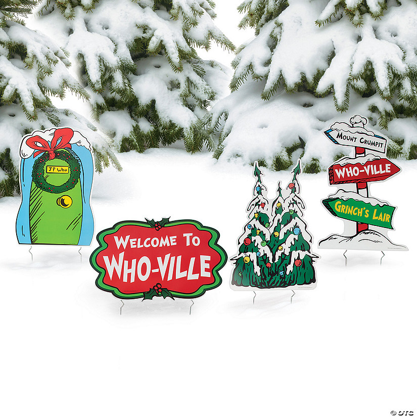 Dr. Seuss&#8482; The Grinch Who-Ville Christmas Yard Sign Set - 4 Pc. Image