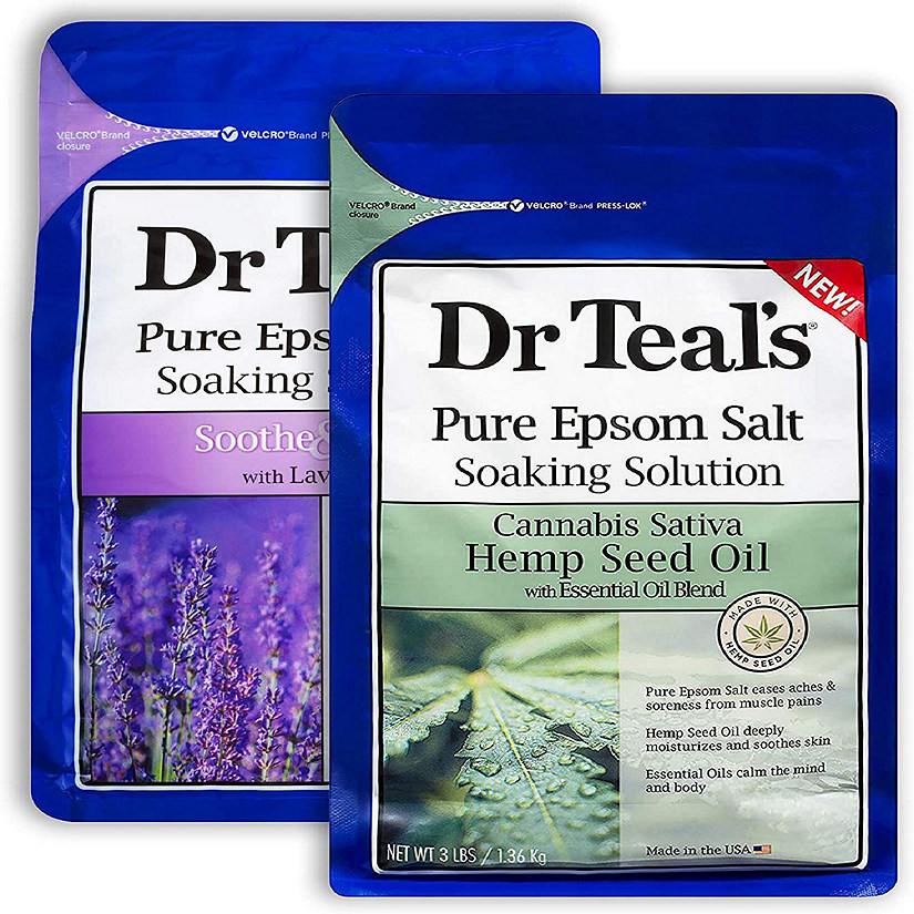 Dr Teal's Epsom Salt Bath Combo Pack (6 lbs Total), Soothe & Sleep with Lavender, and Hemp Seed Oil - Revitalize Your Body, Nourish Your Skin, and Soothe Your S Image