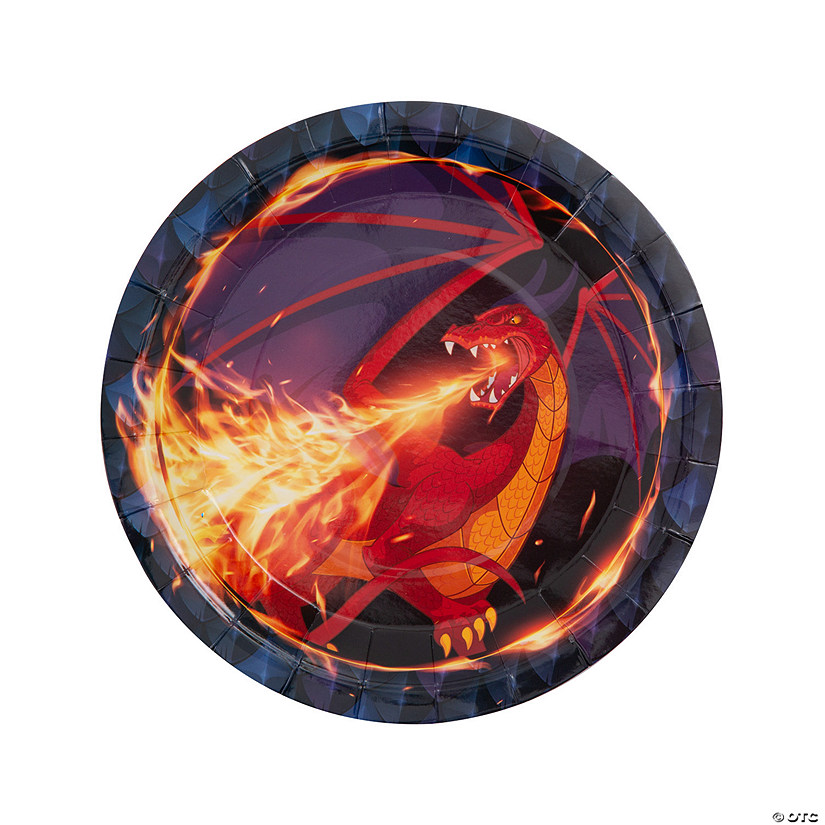 Dragon Flames Paper Dinner Plates with Scales Trim - 8 Ct. Image