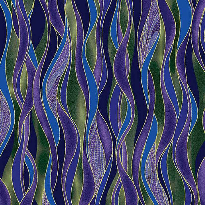Dragonfly Dance Dancing Waves Evergreen Purple Cotton Fabric Benartex by the yard Image