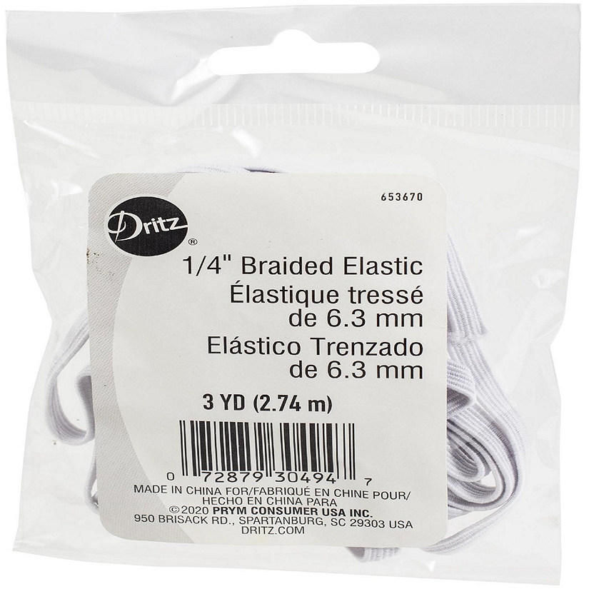 Dritz Pre-Cut Braided Elastic 1/4"X3yd-White Image