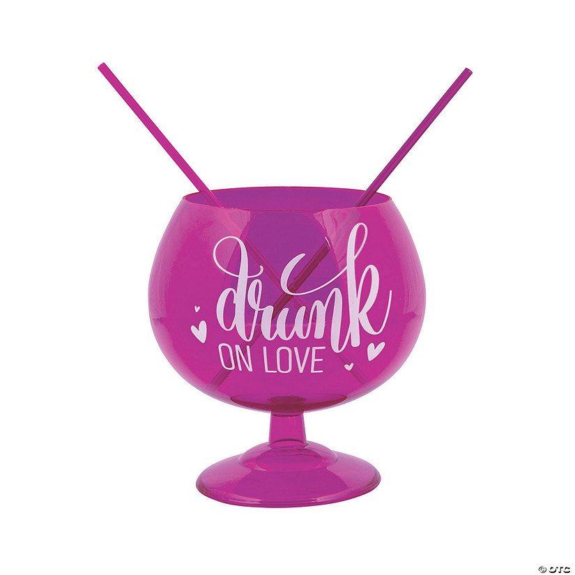 Drunk on Love Plastic Fishbowl Glass with Straws - 3 Ct. Image