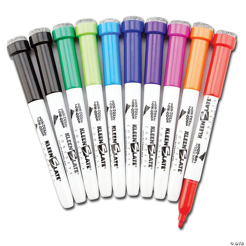 Dry Erase Student Markers with Erasers, Fine Point, Assorted Colors, Pack of 10 Image