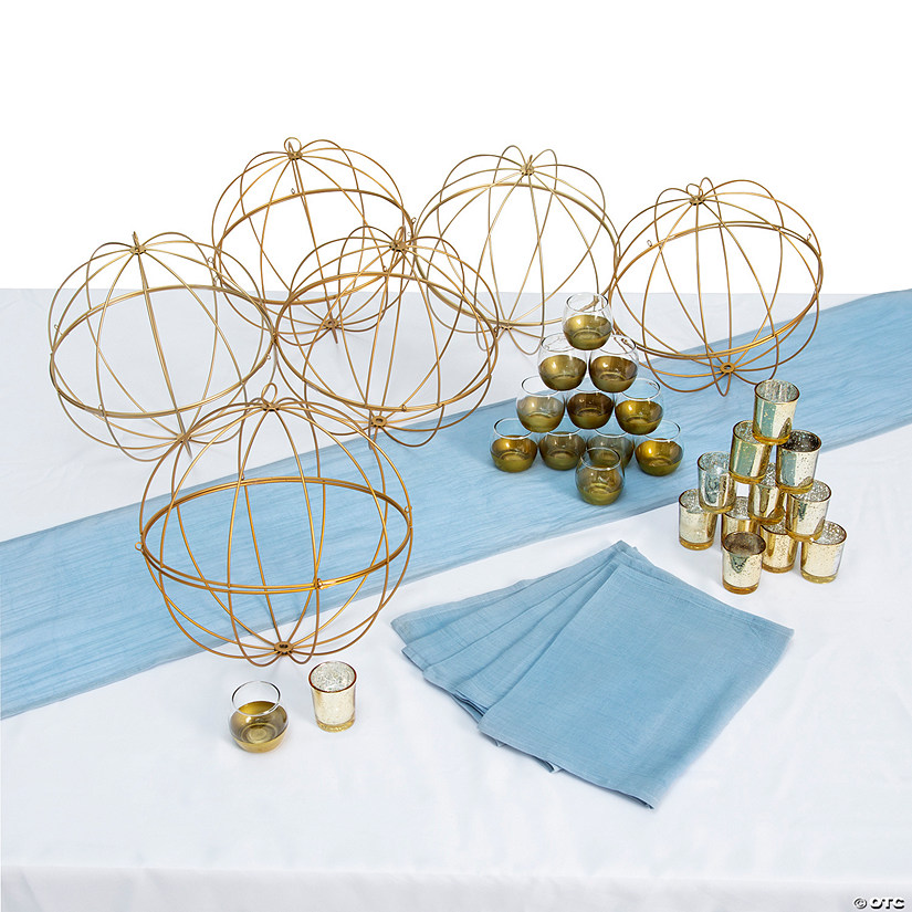 Dusty Blue & Gold Accent Centerpiece Kit for 6 Tables Image