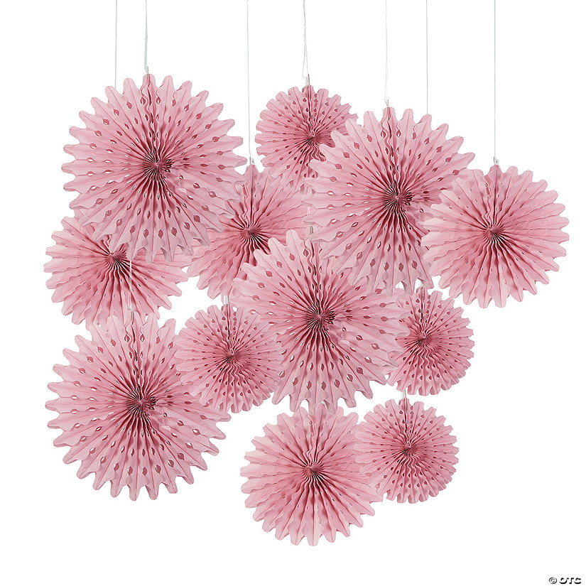 Dusty Rose Hanging Tissue Paper Fans - 12 Pc. Image
