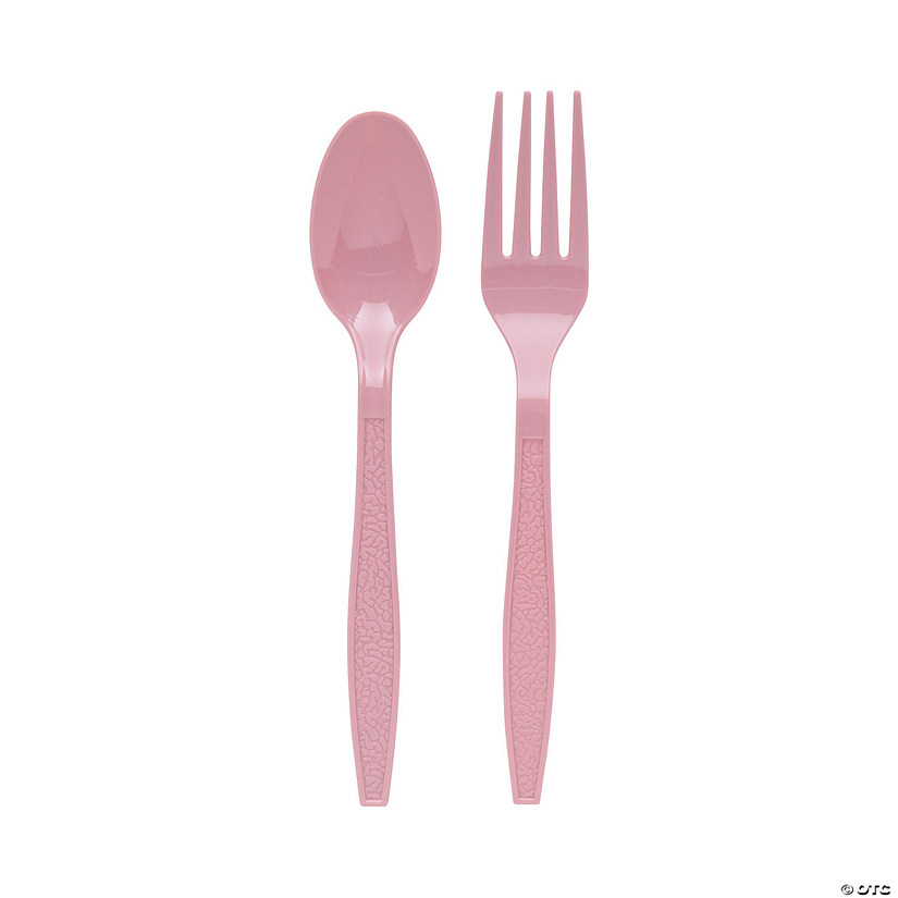Dusty Rose Plastic Fork & Spoon Cutlery Set - 16 Ct. Image