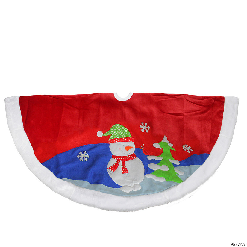 Dyno 48" Red Fleece Christmas Snowman Winter Tree Skirt with White Faux Fur Trim Image
