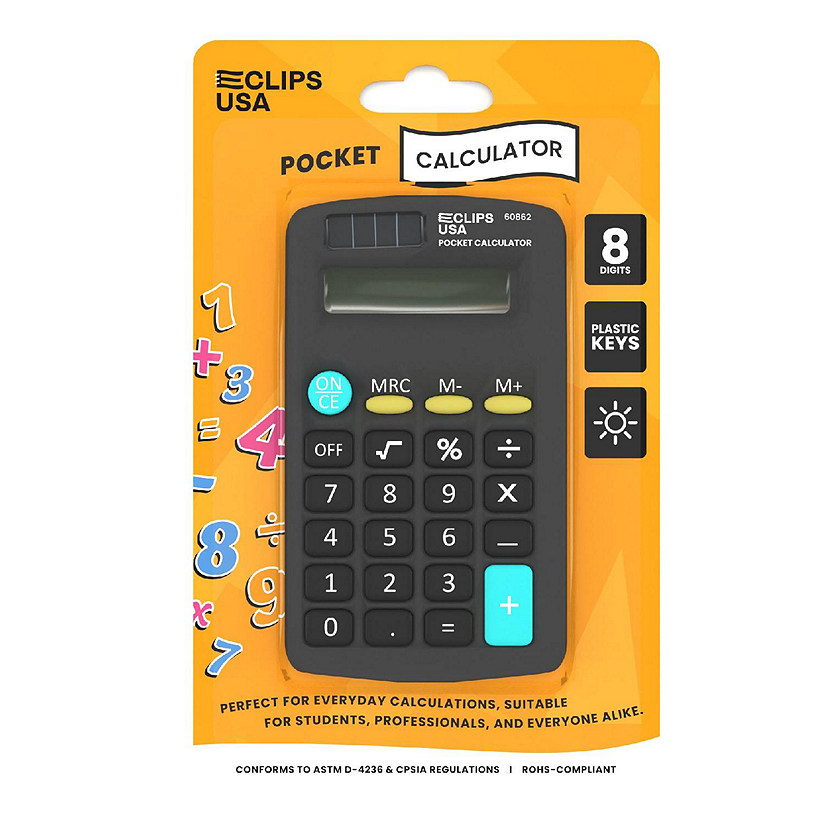 E-Clips USA Pocket-Sized Calculator - 8 Standard Functions, Solar Powered, Handheld , 36 Units Image