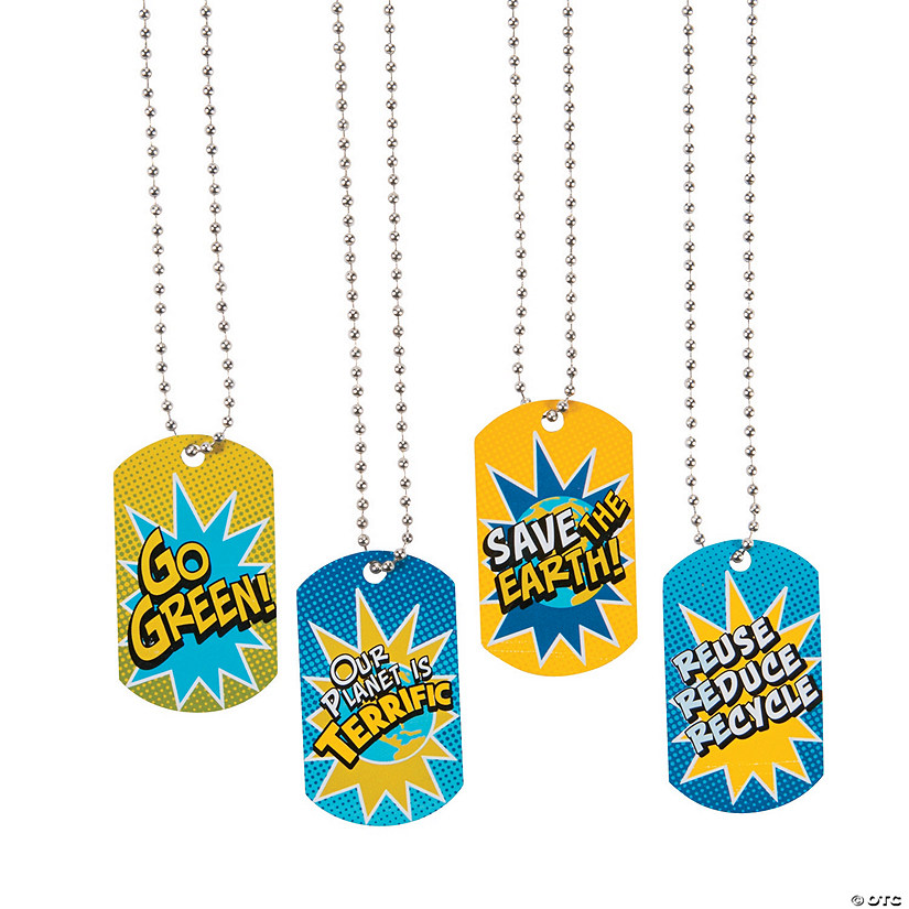 Earth Day Dog Tag Necklaces - 12 Pc. Image