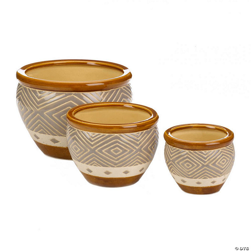 Earth-Tone Trim Planter (Set Of 3) 6.25", 8.75",  And 12" Image