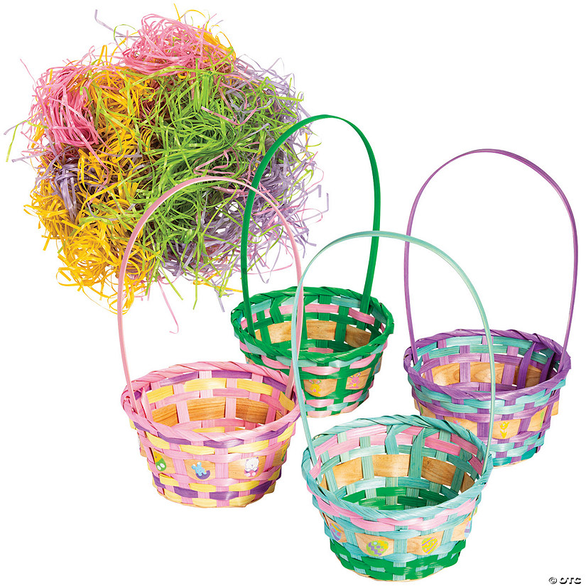 Easter Bamboo Baskets with Grass Kit for 12 Image