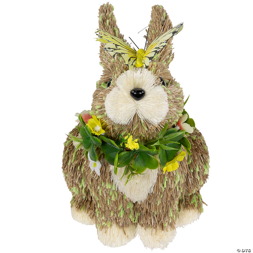 Easter Bunny with Butterfly Straw Figurine - 8" Image