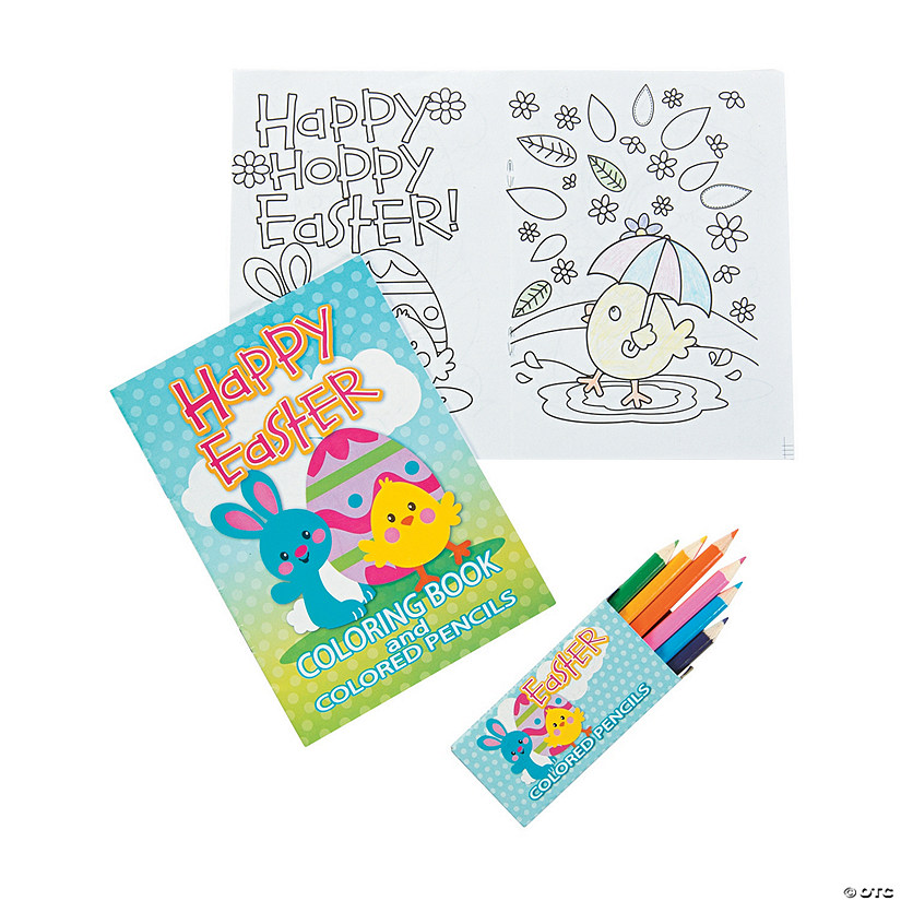 Easter Coloring Book with Colored Pencil - Stationery - 12 Pieces
