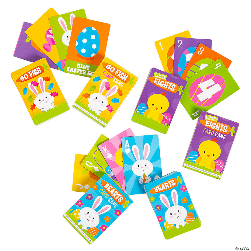 Easter Crazy Eights, Go Fish, Hearts Card Game Assortment - 24 Decks Image